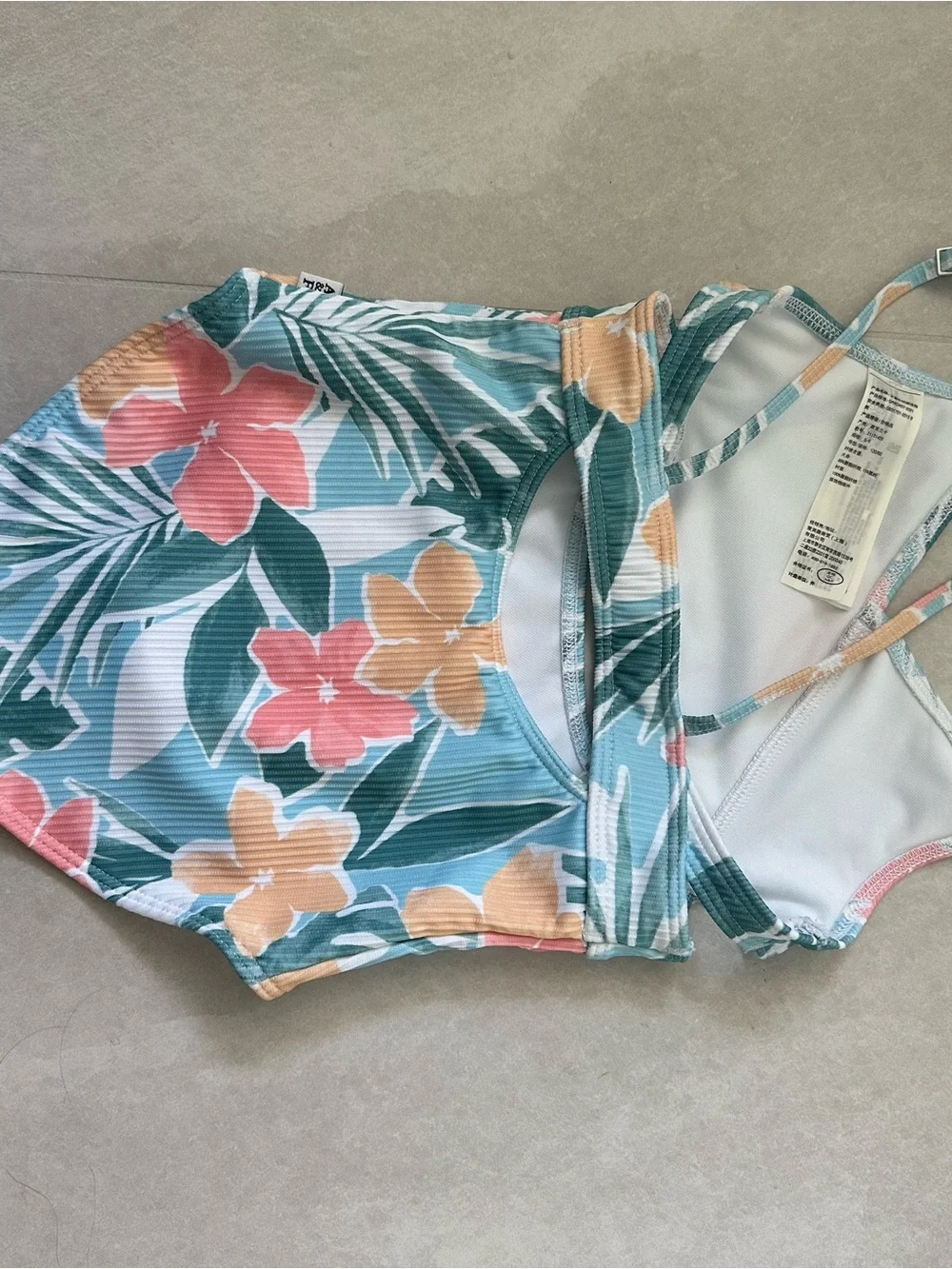 Abercrombie & Fitch Teal Floral One-Piece Swimsuit with Coral and Peach Accents